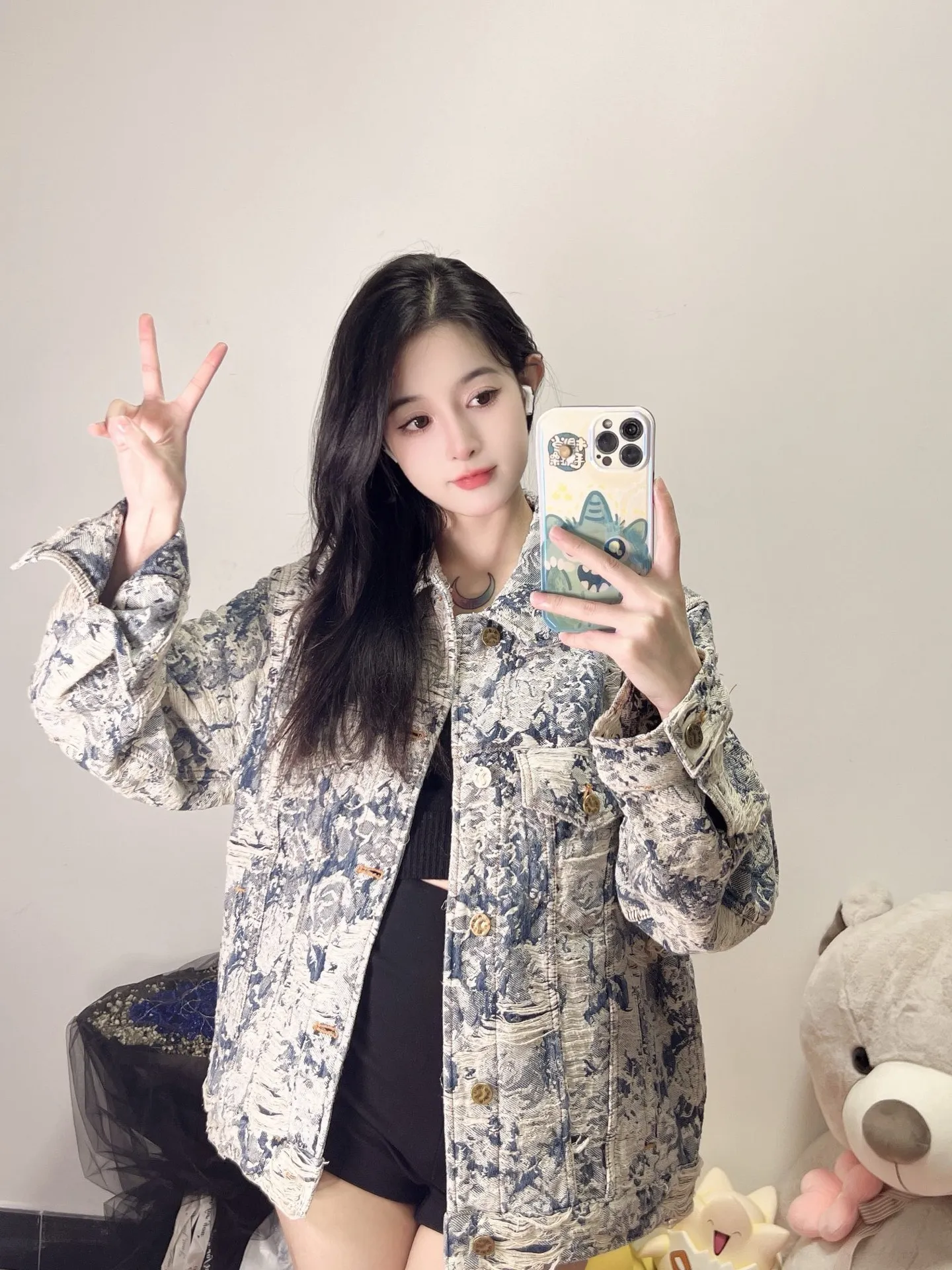 Louis Vuitton/Louis Vuitton Retro floral fringed denim jacket